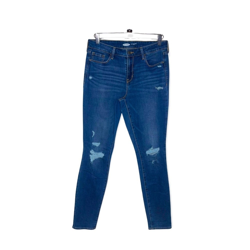 OLD NAVY Blue Distressed Pop Icon Skinny Mid-Rise Jeans 10 Long